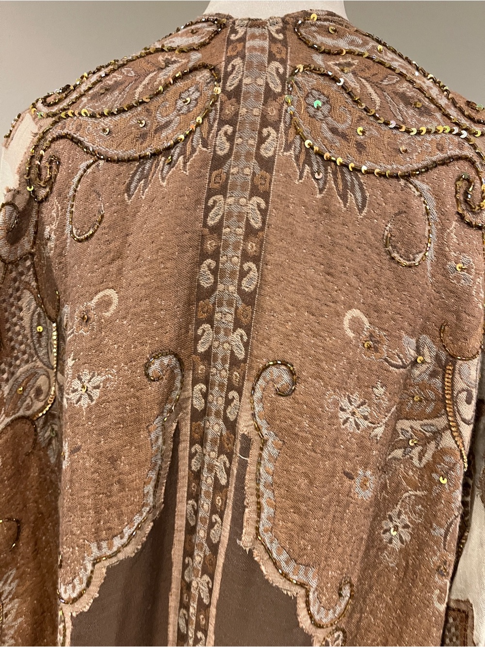 Soft Surroundings Brown Paisley beaded sequins Fringe Kimono - Picture 10 of 14